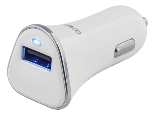 Car charger DELTACO, 2,4A, 1xUSB, white/silver / USB-CAR100