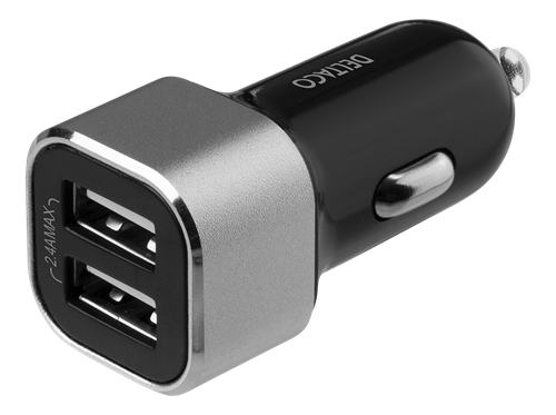 DELTACO USB car charger, 2x USB-A, 2,4 A, total 17 W black / silver USB-CAR126