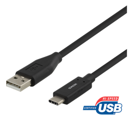 USB-C to USB-A cable, 1m, 3A, USB 2.0, black DELTACO / USBC-1004M
