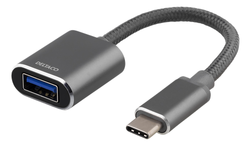 Adapter Deltaco USB-C, UAB-A, 11cm, gray / USBC-1277