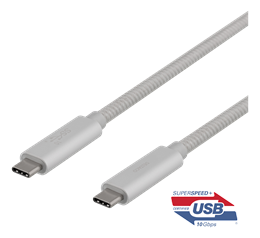 USB-C cable DELTACO ,,SuperSpeed", 0.5m, braided, USB 3.1 Gen 2, 10 Gbps, 100W, silver / USBC-1416M