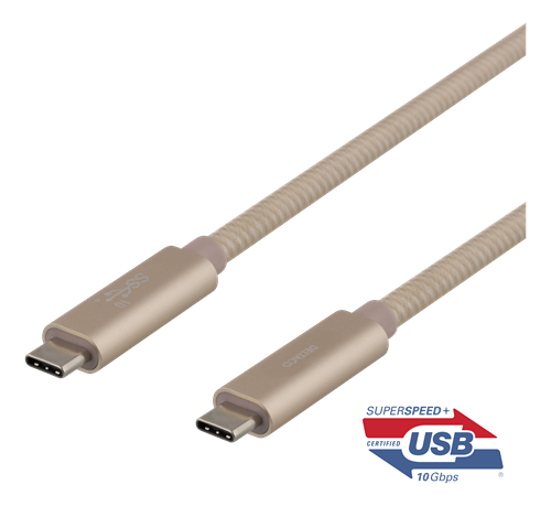 USB-C cable DELTACO 0.5m, "SuperSpeed", braided, USB 3.1 Gen 2, 10 Gbps, 100W / USBC-1421M