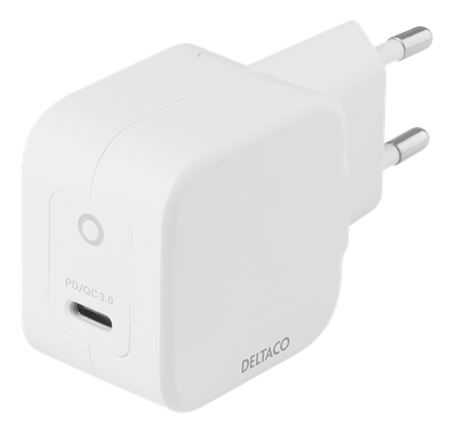 DELTACO USB-C wall charger 30 W with PD and GaN technology, white  USBC-GAN01