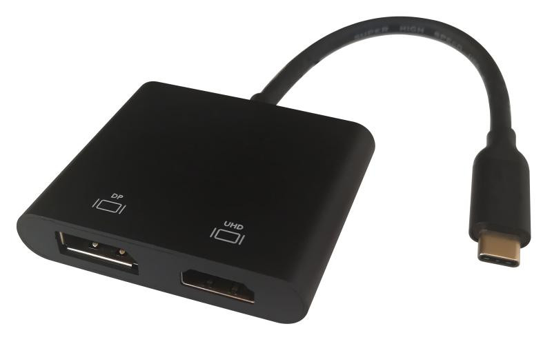 USB-C MST Hub DELTACO 2x 4K/60Hz, HDMI + DP, black, 0,1m / USBC-HDDP
