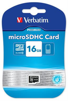Verbatim memory card, microSDHC, 16GB , Micro Secure Digital High-Capacity, Class 10 / V44010