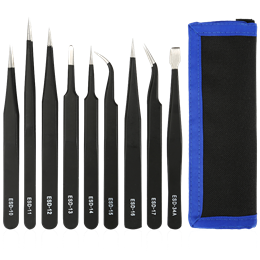 Tweezer kit  9 pieces, ESD, black (KS-ESD-9) / VK-62