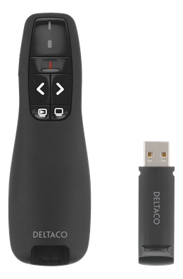Wireless presenter  DELTACO with laser pointer, up to 15m, black / WP-001