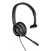 USB mono headset DELTACO OFFICE volume control, noise reducing mic, black / DELO-0650