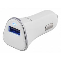 Car charger DELTACO, 2,4A, 1xUSB, white/silver / USB-CAR100