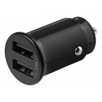 DELTACO 12/24 V USB car charger with compact size and dual USB-A ports, 2.4 A, 12 W, black USB-CAR124
