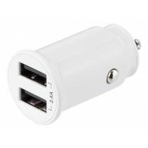 DELTACO 12/24 V USB car charger with compact size and dual USB-A ports, 2.4 A, 12 W, white USB-CAR125