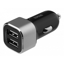 DELTACO USB car charger, 2x USB-A, 2,4 A, total 17 W black / silver USB-CAR126