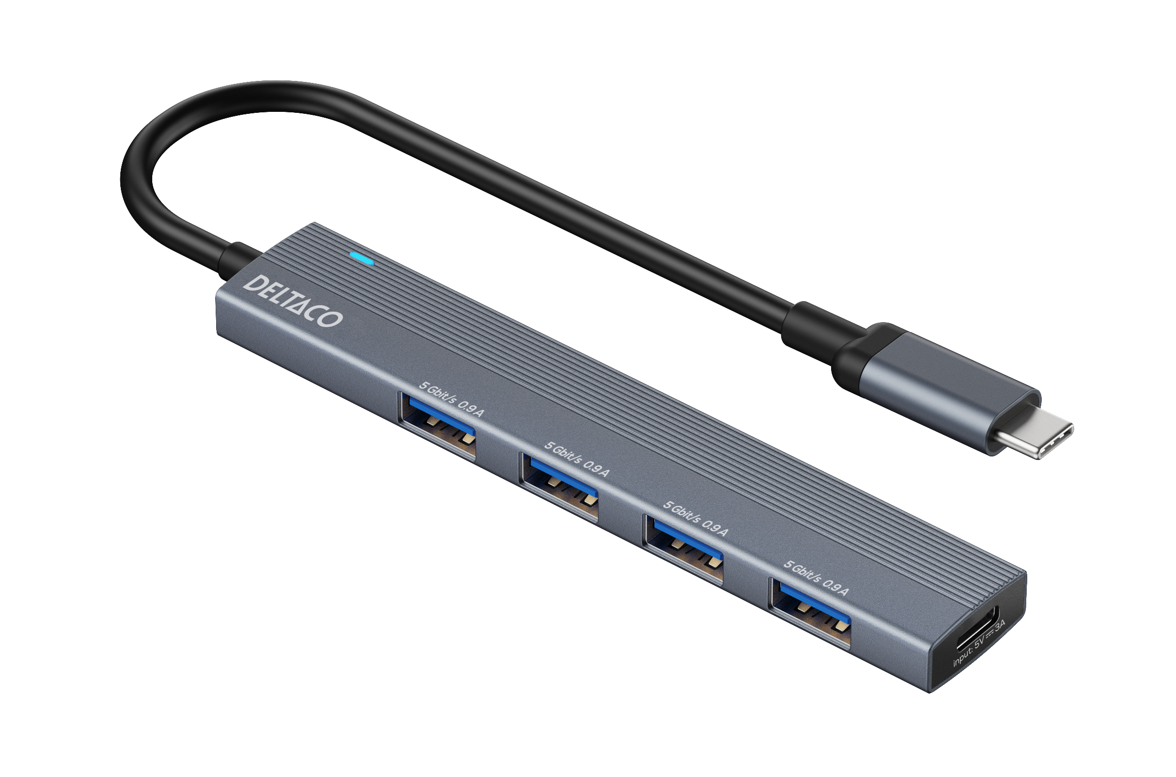 USB-C концентратор, 5 Гбит/с, 4x USB-A мама, алюминий, серый