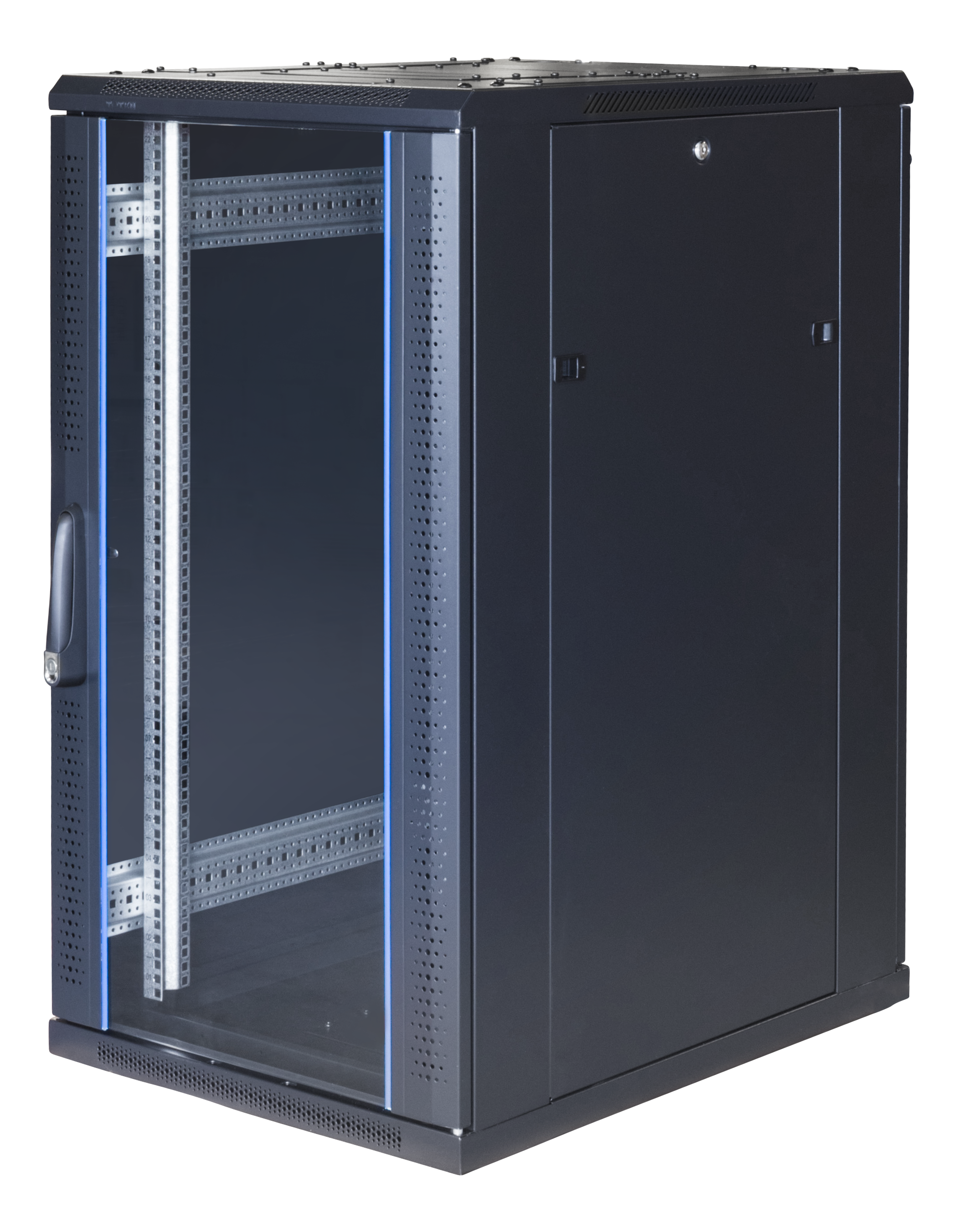 19" cabinet TOTEN, System G, 22U, 600x800, glass door, perforated rear door, 800kg load, black / G6.6822.9801 / 19-G6822GP