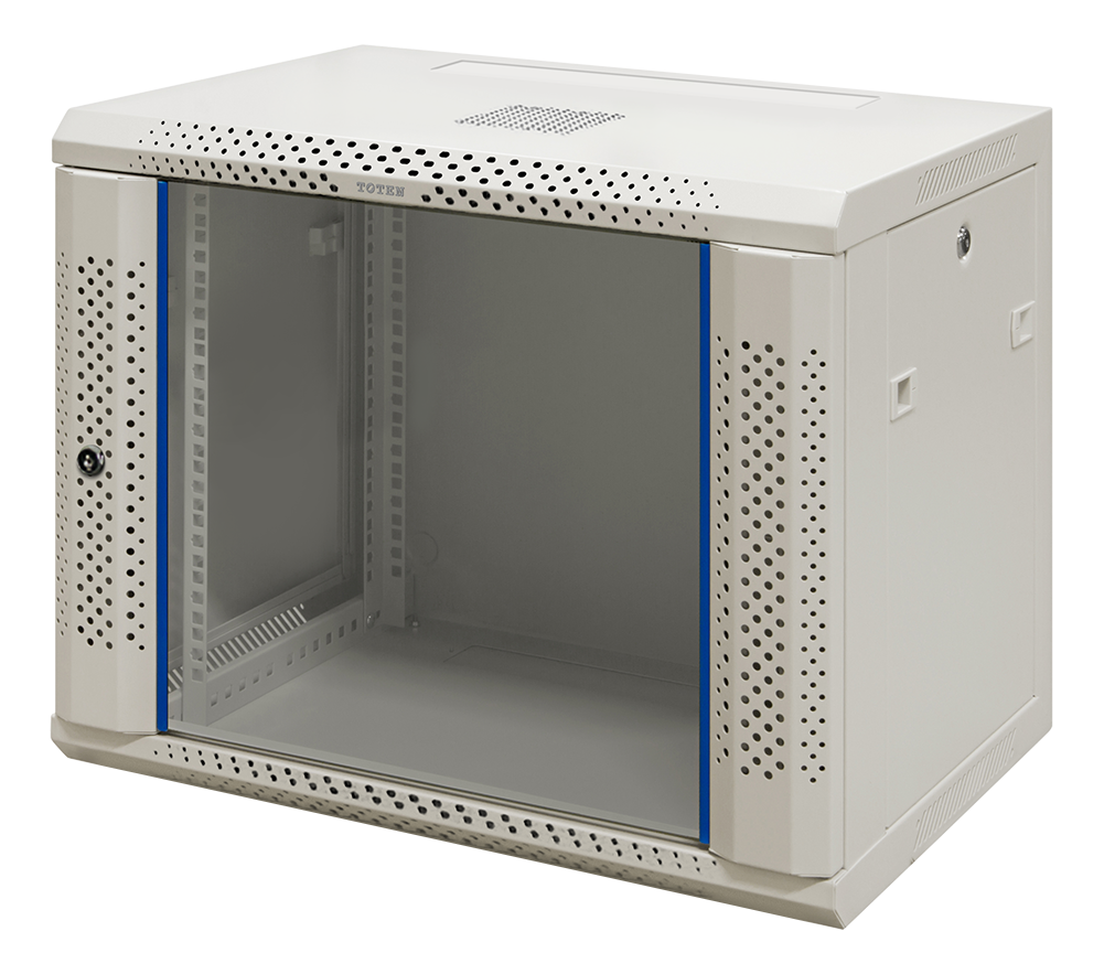 19" wall cabinet TOTEN, 9U, 600x450, glass door, white / WS64096000 / 19-W6409V