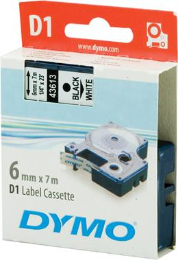 Tape DYMO D1 6mm x 7m, black on white / S0720780 43613