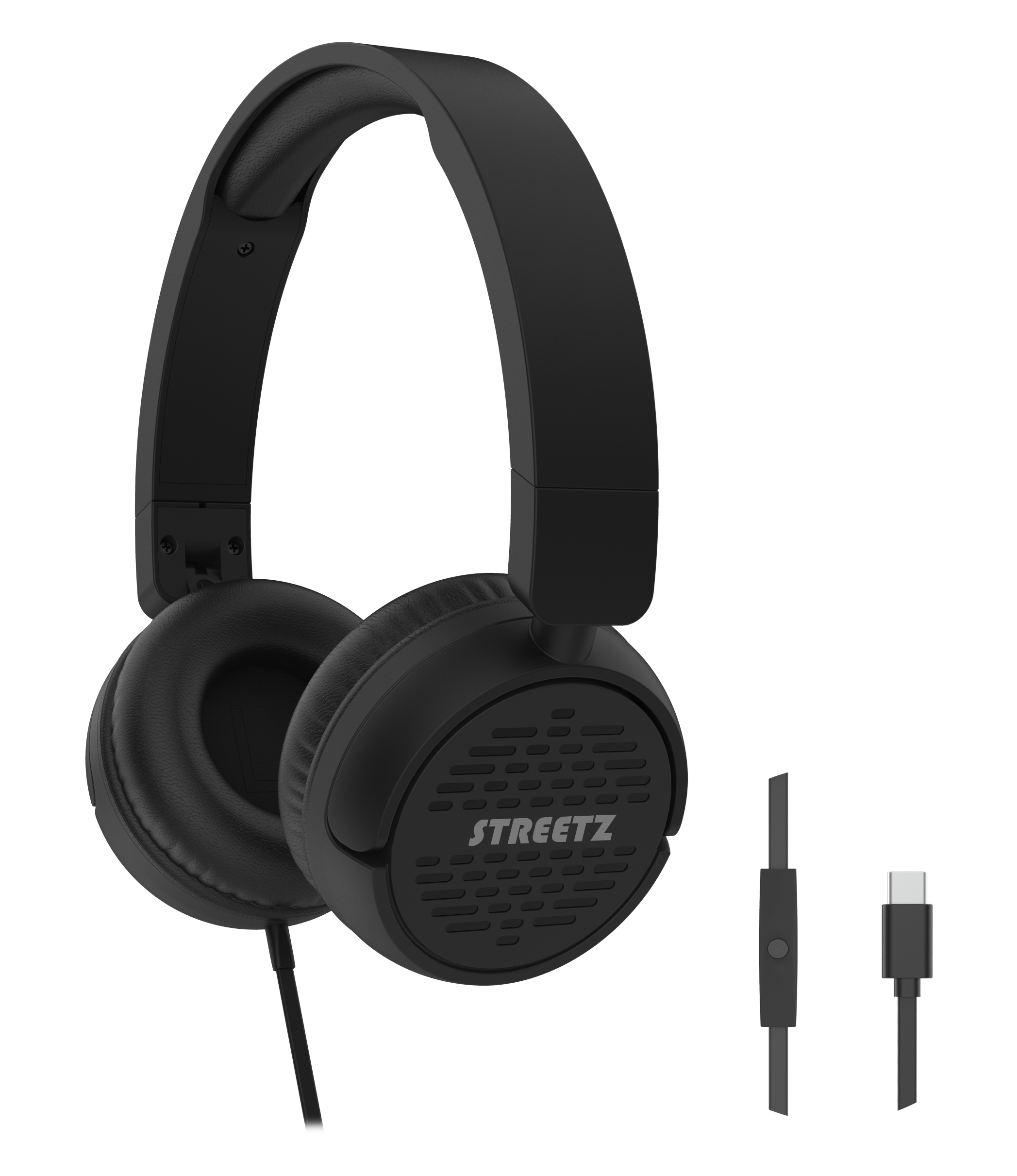 C200 Headphones STREETZ, with microphone, foldable, USB-C, black / C200-BLK / 6612101
