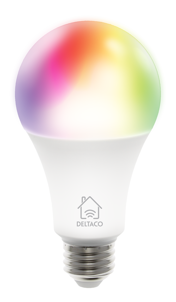 DELTACO SMART HOME RGB LED light, E27, WiFI, 9W, 16m colors, white