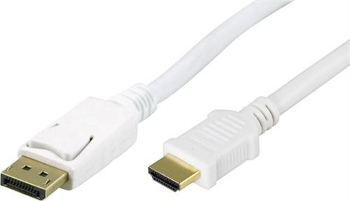 DELTACO DisplayPort to HDMI monitor cable with audio, Ultra HD in 30Hz, 2m, white / DP-3021