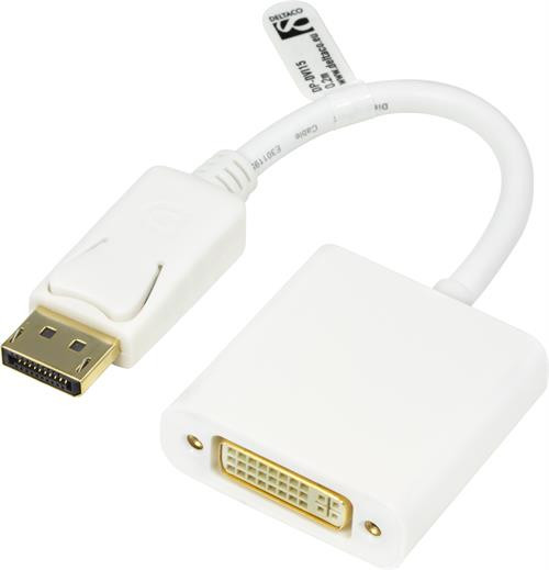 Adapter DELTACO mini, DisplayPort / DVI-D, 0.2m, white / DP-DVI15