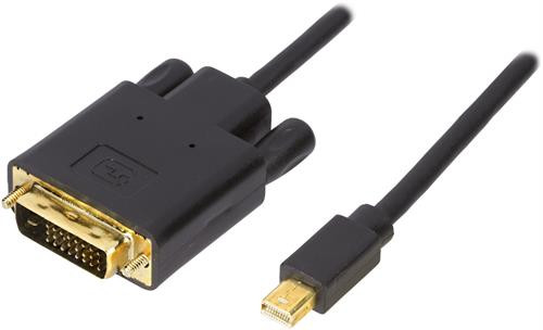 Adapter DELTACO mini, DisplayPort / DVI-I, 2m, black / DP-DVI202