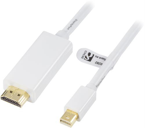 Adapter DELTACO DisplayPort / HDMI, 2m, white / DP-HDMI202