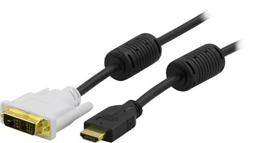 DELTACO HDMI to DVI cable, Full HD in 60Hz, 19 pin ha - DVI-D Single Link ha, 1m, black / white / HDMI-110