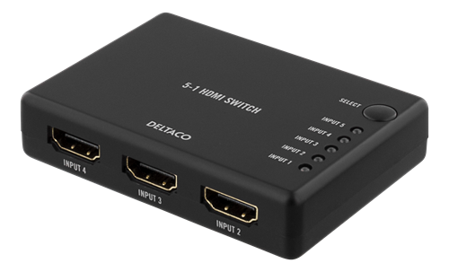 HDMI switch DELTACO 5in-1out, 4k in 60Hz, 7.1 audio, Ultra HD, black / HDMI-7043
