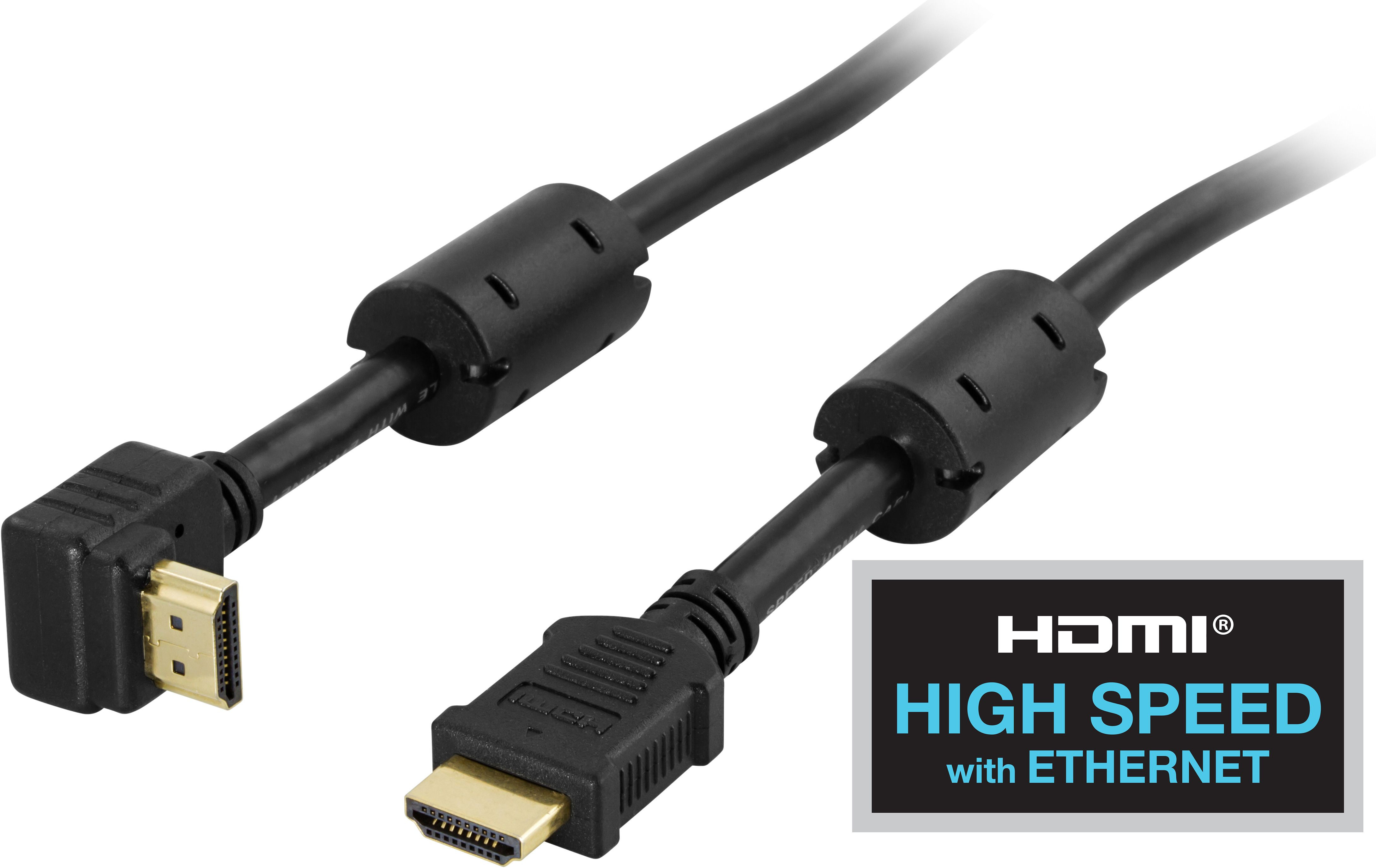 Угловой кабель HDMI DELTACO, высокоскоростной HDMI с Ethernet, 1 м, черный
