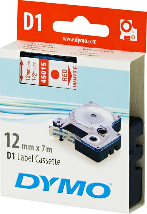 Tape DYMO D1 12mm x 7m, vinyl, red on white / S0720550 45015