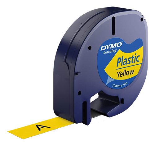 DYMO LetraTAG plasttejp, gul, 12mm, 4m (91222)