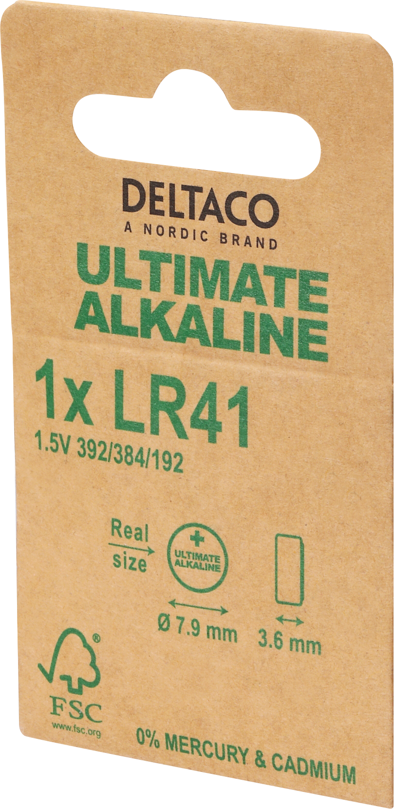 DELTACO Ultimate Alkaline, 1,5 В, кнопочный элемент LR41, 1 упаковка