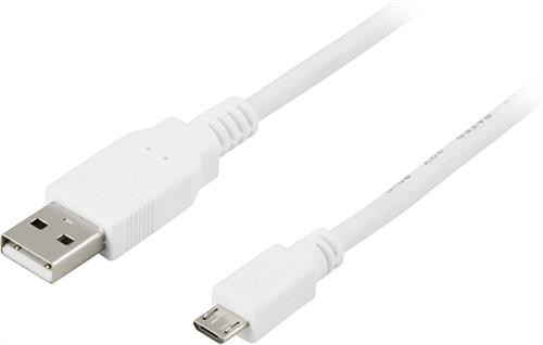 DELTACO USB 2.0 тип A для Micro-B USB, 5-контактный, 1м, белый