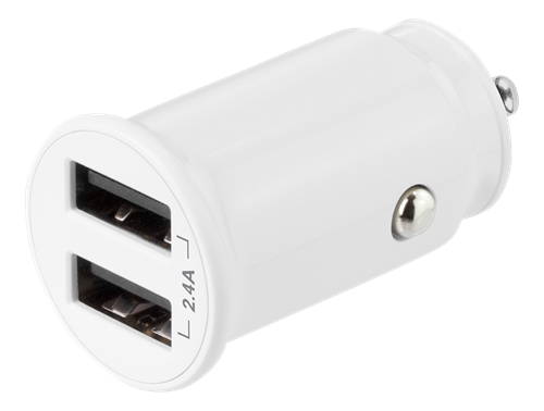 Автомобильное зарядное устройство DELTACO USB, 2x USB-A, 2,4 A, всего 12 Вт, белое