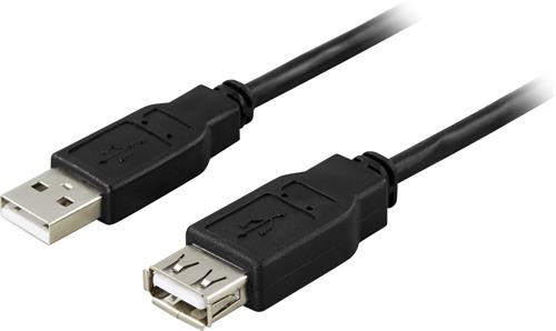 DELTACO USB 2.0 cable Type A ha - Type A ho 5m, black / USB2-14S