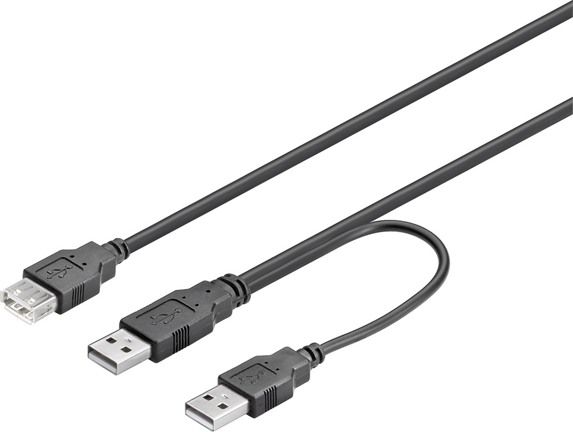 USB-кабель питания DELTACO, Y-кабель, 2xType A male to 1xType A female, 0,3 м