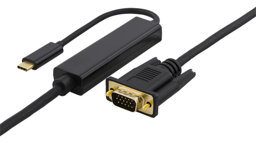 DELTACO USB-C - VGA, QWXGA 2048x1152 60 Гц, 2 м, DP 1.2 Alt Mode, черный