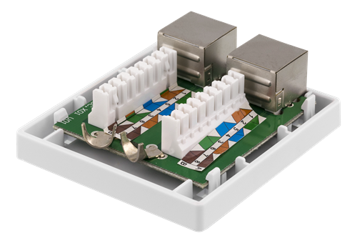DELTACO monitor wall outlet, surface FTP 2xRJ45, Cat6A, white/ VR-221